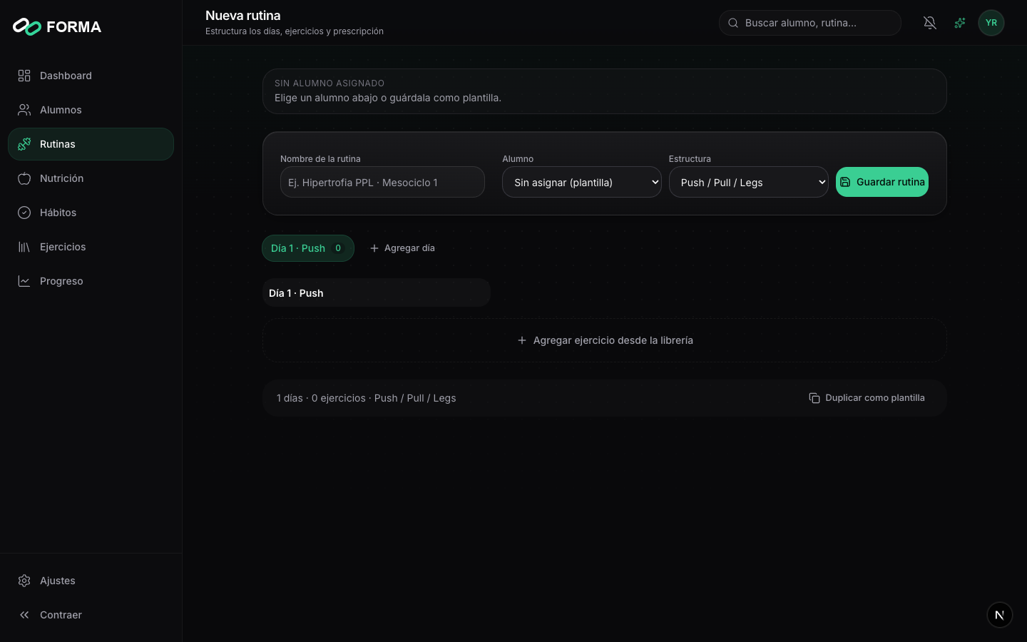 Constructor de rutinas FormaCoach — software para coaches